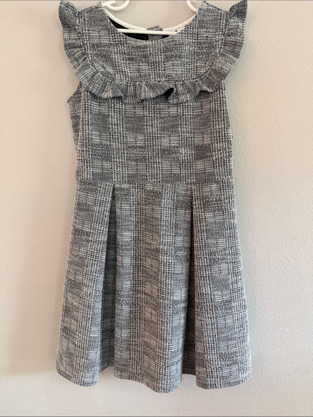 Janie and Jack Girls Gray Tweed Pleated Ruffle Collar Plaid Dress 10 - [L616]